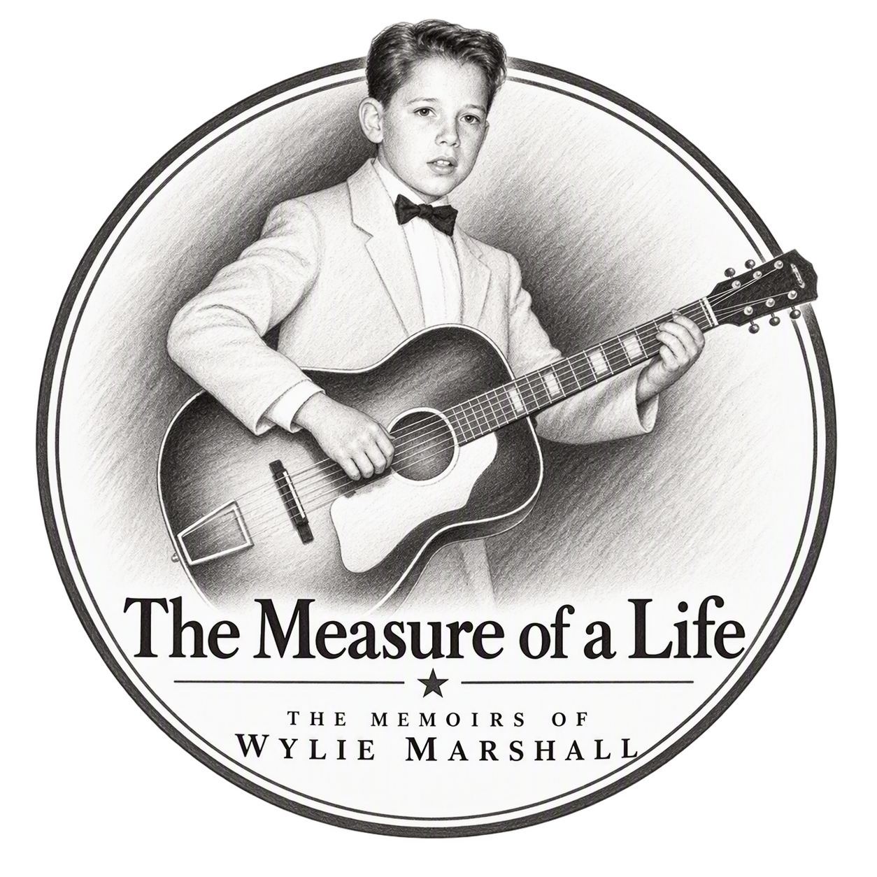 The Measure of a Life: pencil drawing of young Wylie Marshall with his guitar
